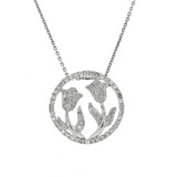 0.79 Ct Circle With Flowers Diamond Pendant 14Kt White Gold